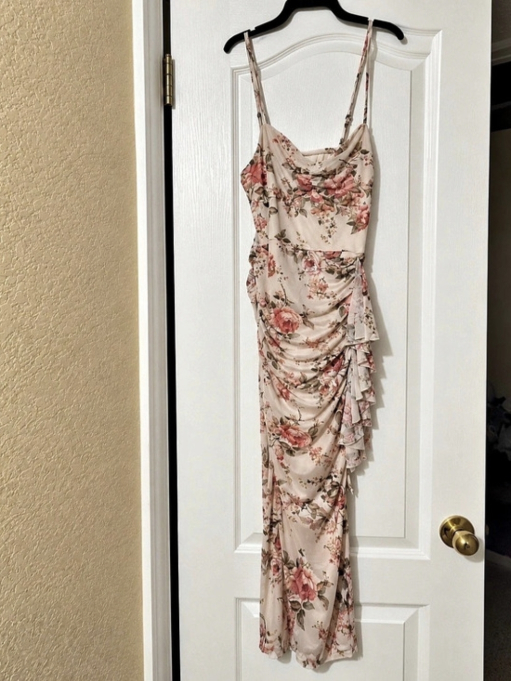 SHEIN Floral Ruched Maxi Dress in Pink & Beige Size 0XL
